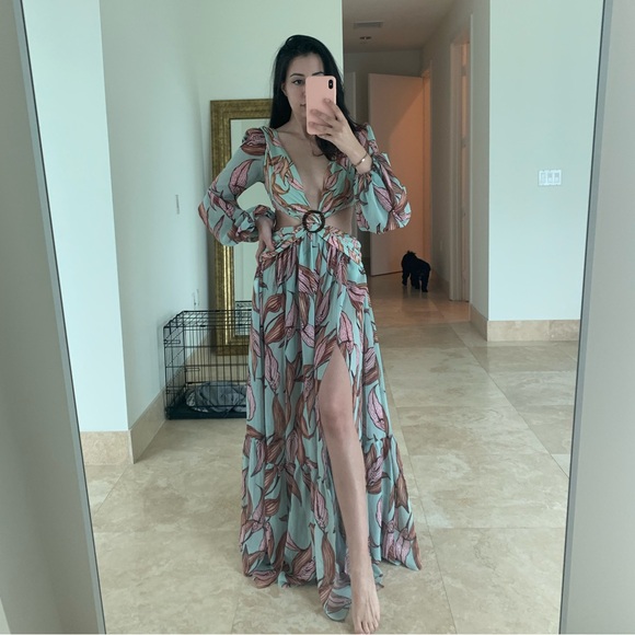 Patbo Printed Long Sleeve Cutout Dress - Peace Lily - Picture 10 of 11